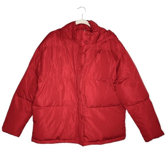 Rebecca Minkoff Zayne Quilted Puffer Down Jacket Red Large Hooded Long Sleeve - Picture 2 of 10